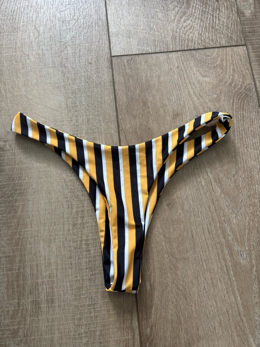 Zaful High-Leg Striped Bikini Bottom in Yellow, Black & White